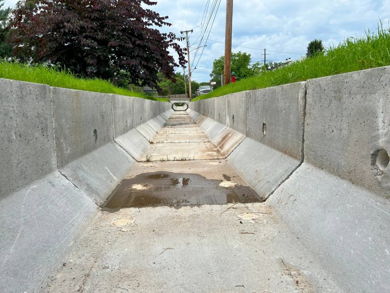 Concrete stormwater drainage channel constructed as part of the Battlefield Drive Stormwater Improvements project