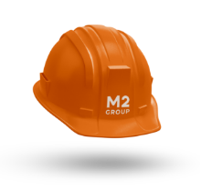 Orange hardhat with M2 Group logo