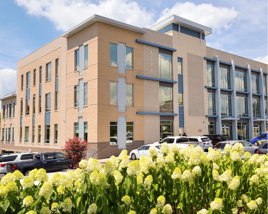 Exterior of a modern office building representing commercial projects.